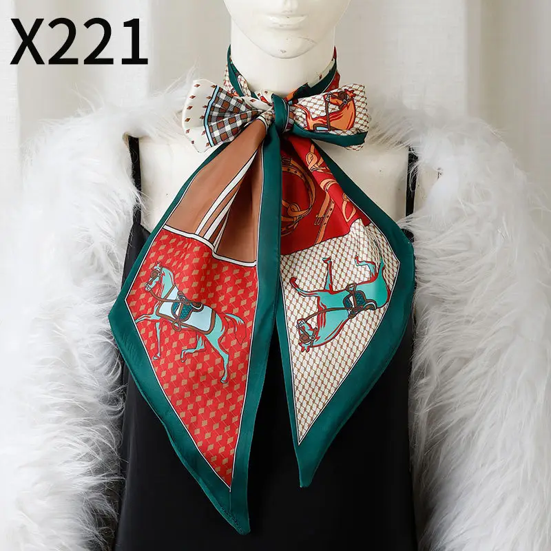 Retro Floral Silk Scarf Orange Blue Women's Fashion Accessory