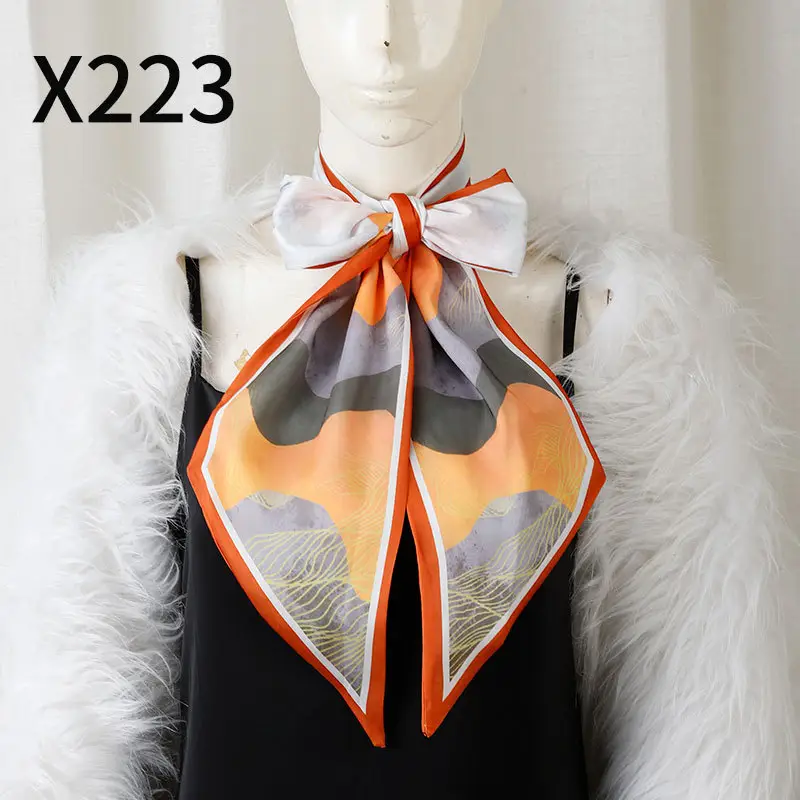 Retro Floral Silk Scarf Orange Blue Women's Fashion Accessory