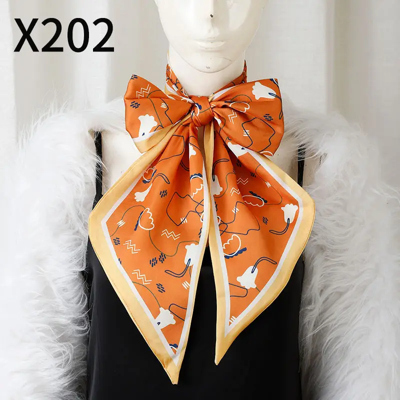 Retro Floral Silk Scarf Orange Blue Women's Fashion Accessory