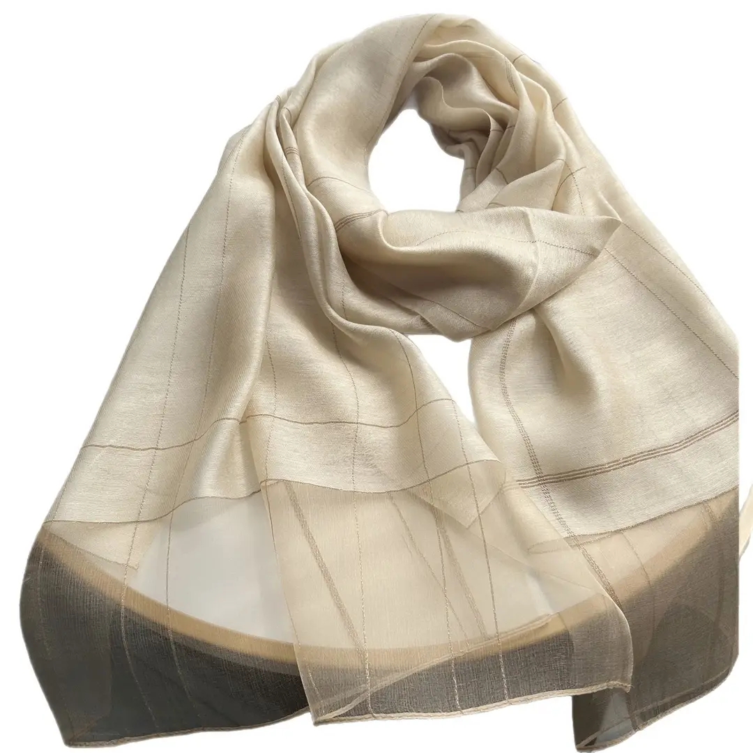 Gold Thread Silk Scarf Black Lightweight Travel Shawl
