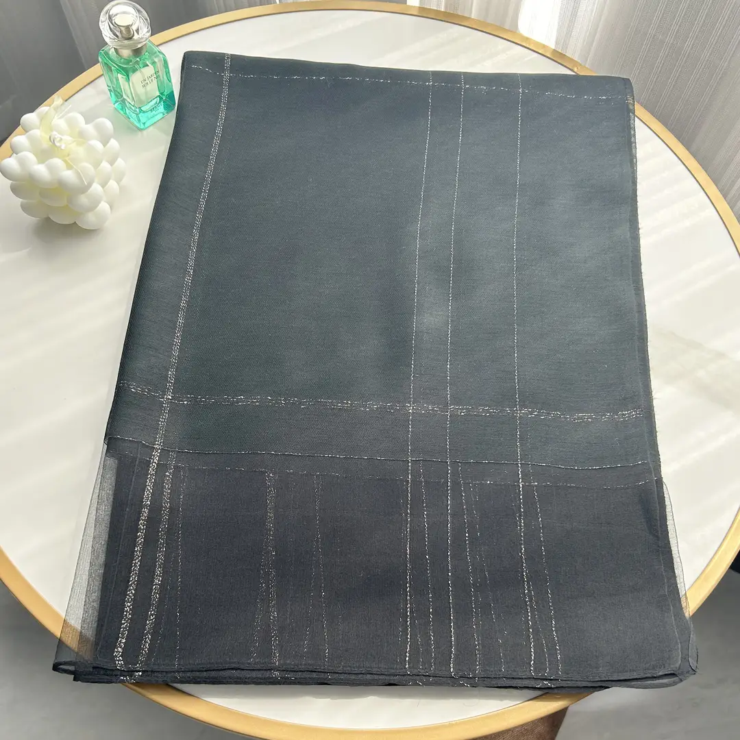 Gold Thread Silk Scarf Black Lightweight Travel Shawl