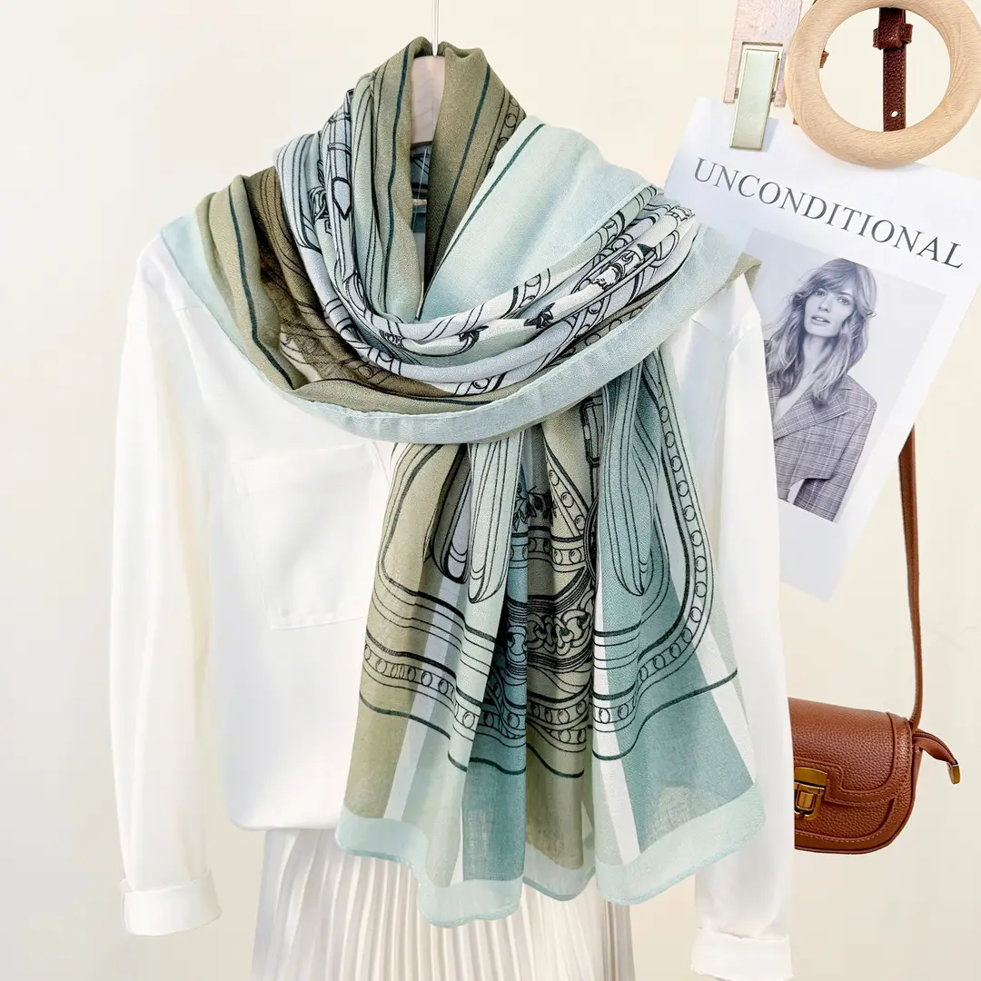Women Printed Long Scarf Brown Edge Luxury