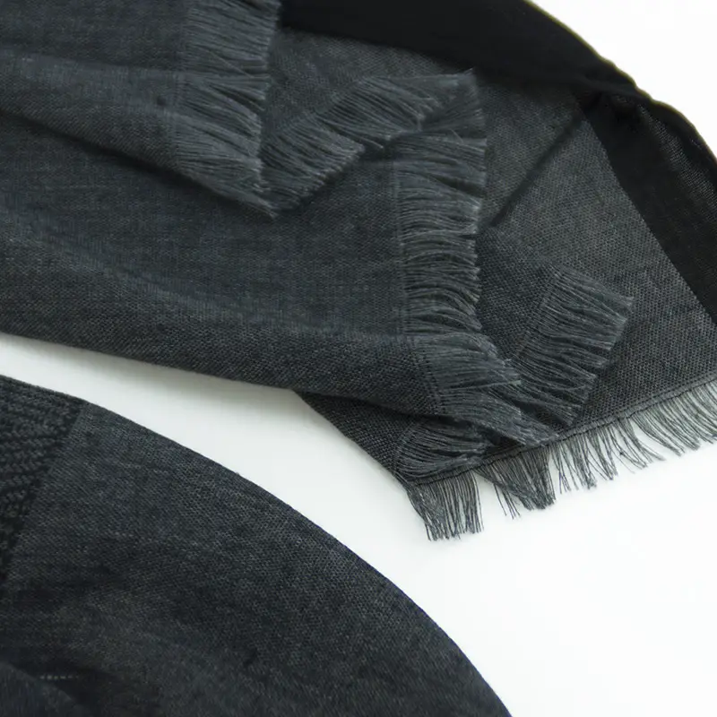Men Cotton Linen Scarf Blue Gray Tassel Casual
