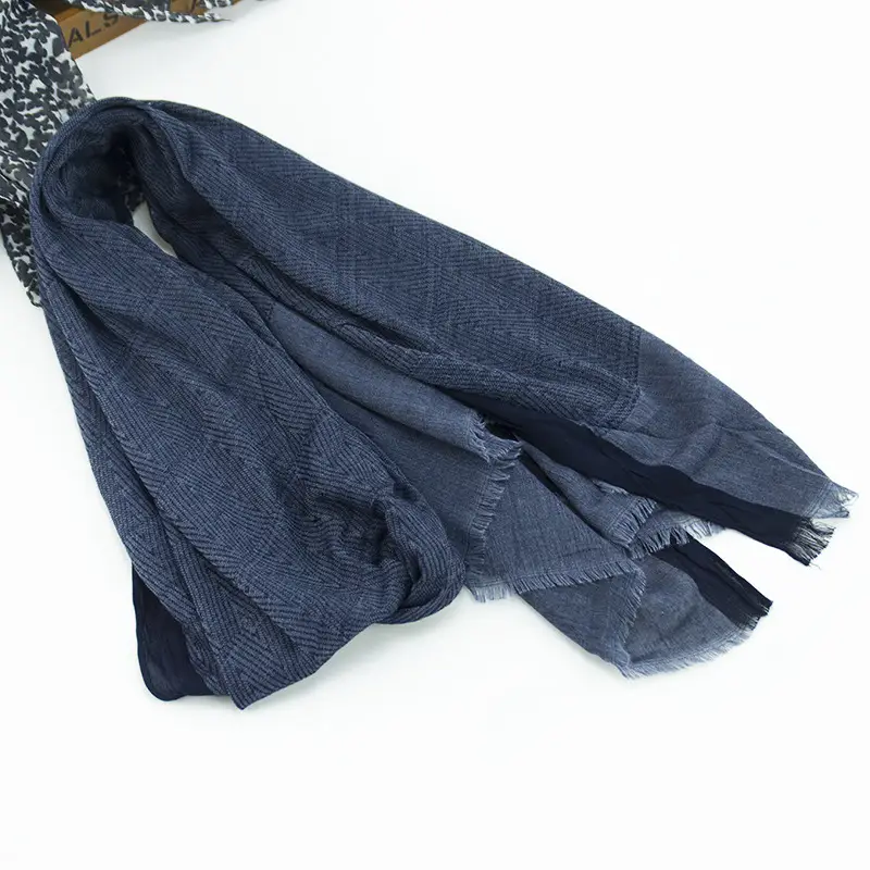 Men Cotton Linen Scarf Blue Gray Tassel Casual