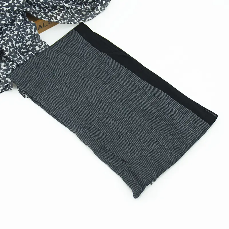 Men Cotton Linen Scarf Blue Gray Tassel Casual