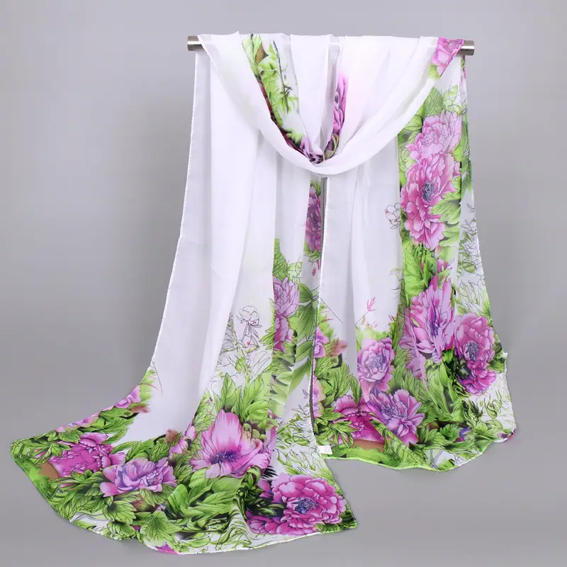 Pink Peony Printed Scarf Spring Summer Lightweight Decorative