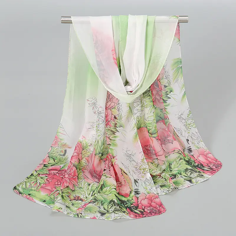 Pink Peony Printed Scarf Spring Summer Lightweight Decorative
