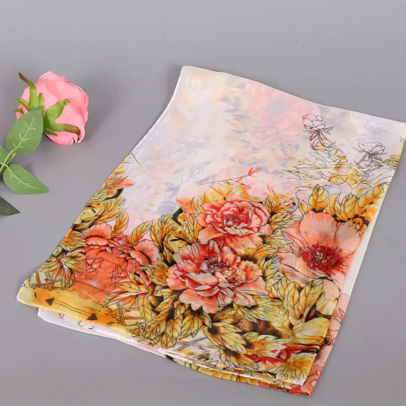 Pink Peony Printed Scarf Spring Summer Lightweight Decorative