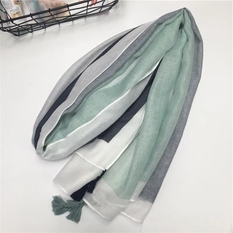Women Cotton Gradient Tassel Scarf Summer Elegant