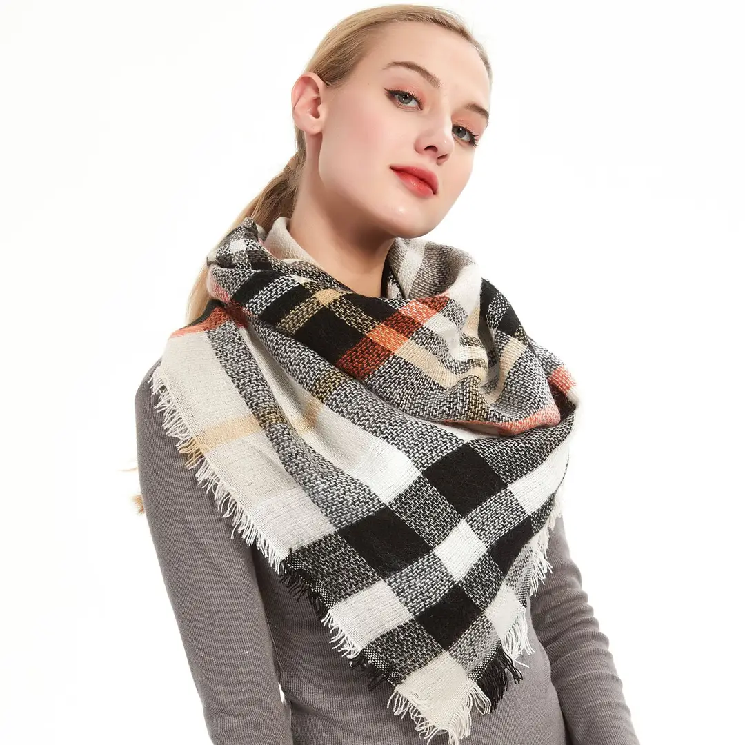 Faux Cashmere Plaid Triangle Shawl Scarf