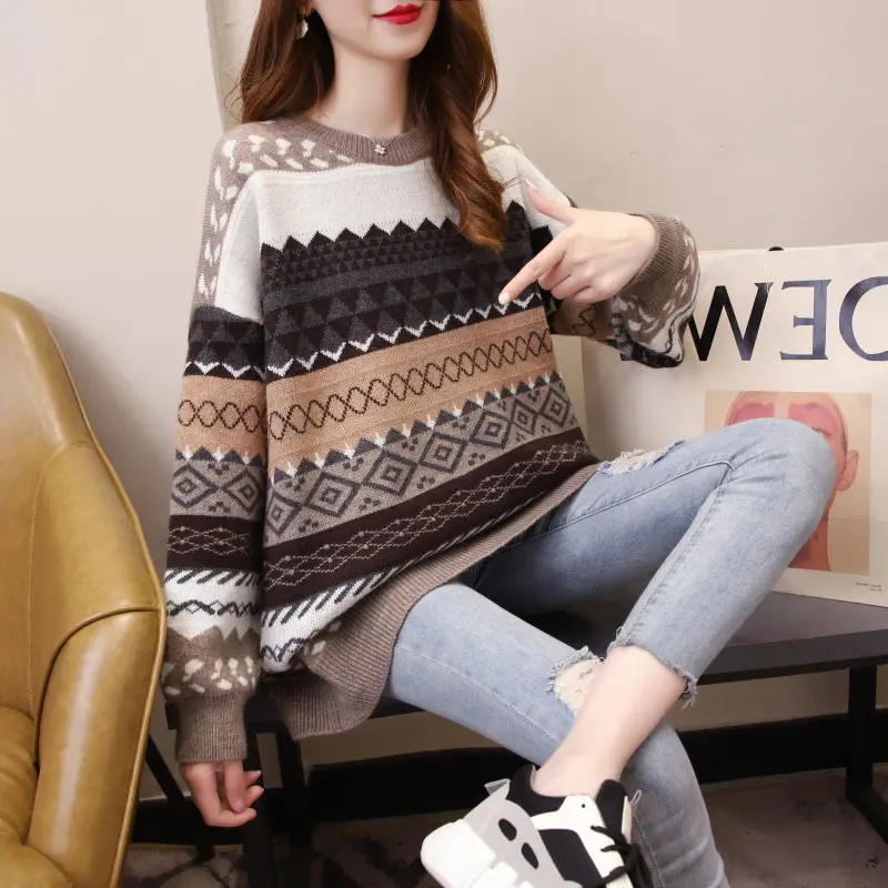 Women's Loose Knit Sweater Winter Geometric Pattern