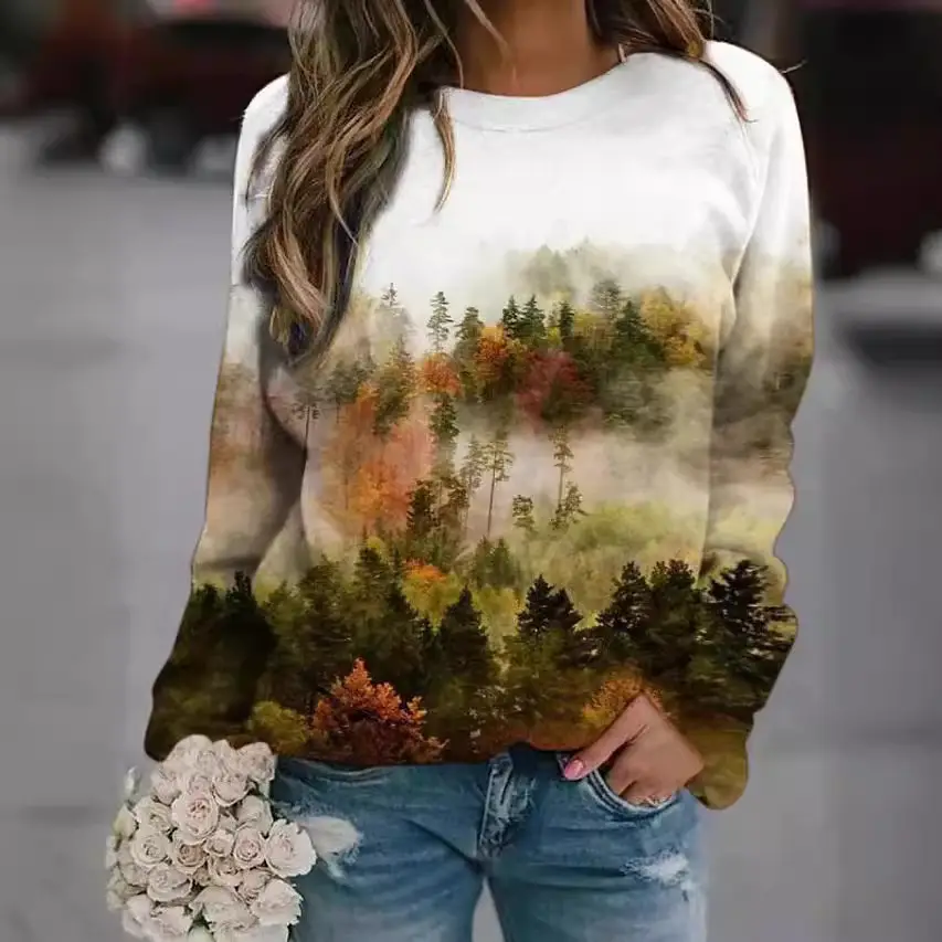 Women Printed Long Sleeve Sweatshirt Forest Sky Design
