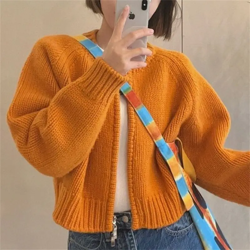 Women Pink Loose Knitted Cardigan Winter Jacket