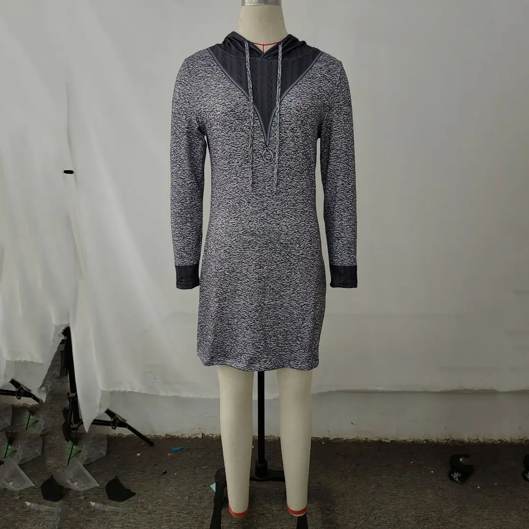 Women Hooded Sweatshirt Gray Zipper Mid-Length Autumn