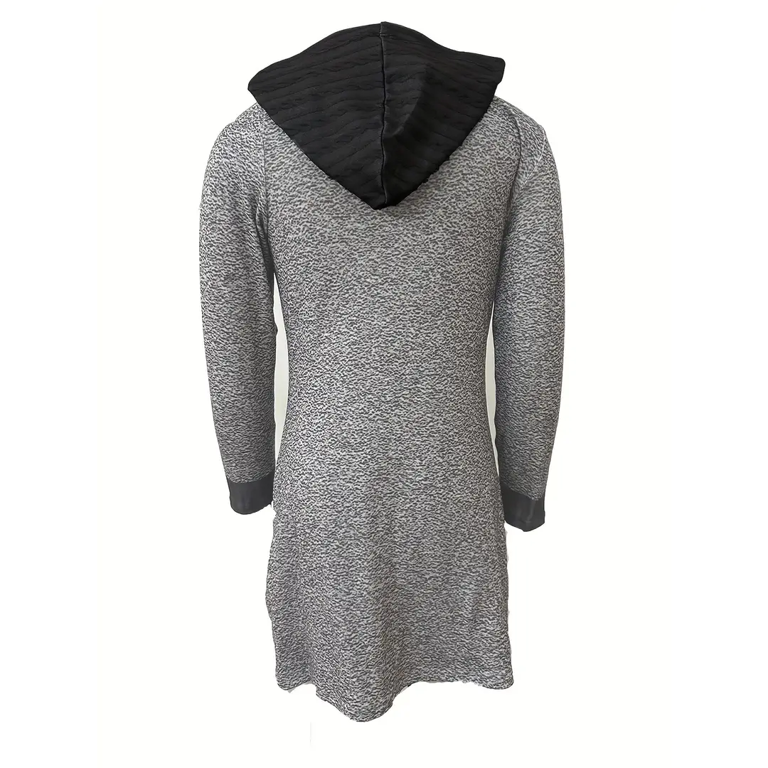 Women Hooded Sweatshirt Gray Zipper Mid-Length Autumn