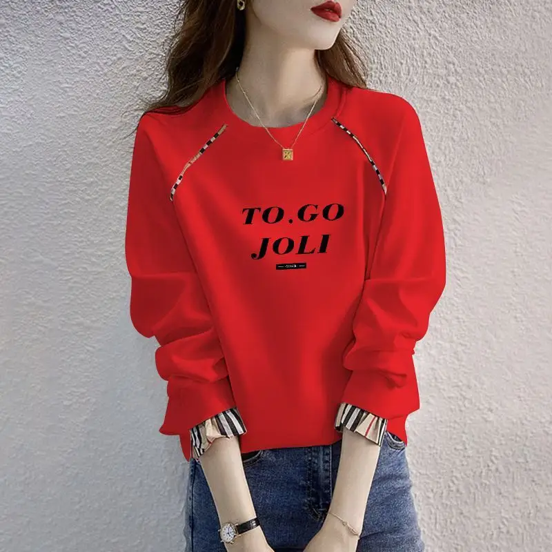 Women Black Cotton Long Sleeve Sweatshirt Loose Fit Trendy Autumn