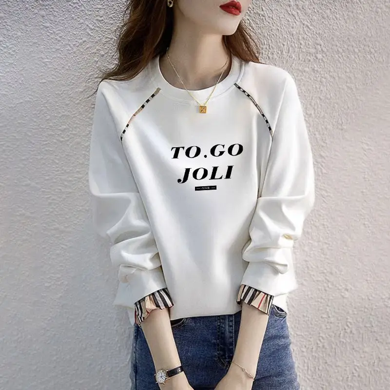 Women Black Cotton Long Sleeve Sweatshirt Loose Fit Trendy Autumn