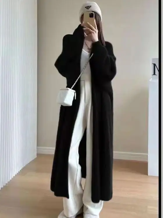 Faux Mink Velvet Cardigan Pink Long Coat for Women