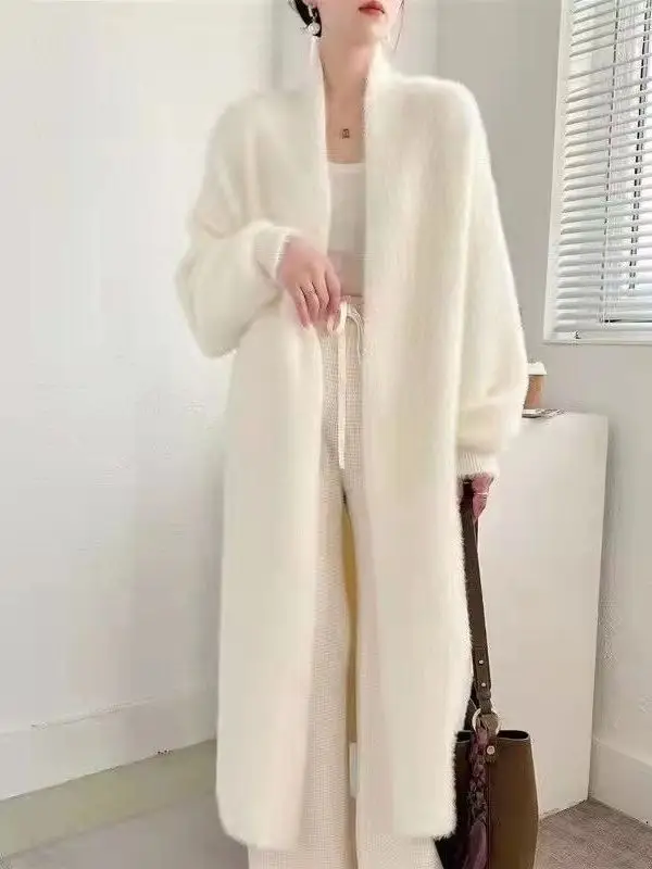 Women Faux Mink Velvet Long Cardigan Winter Loose Knit