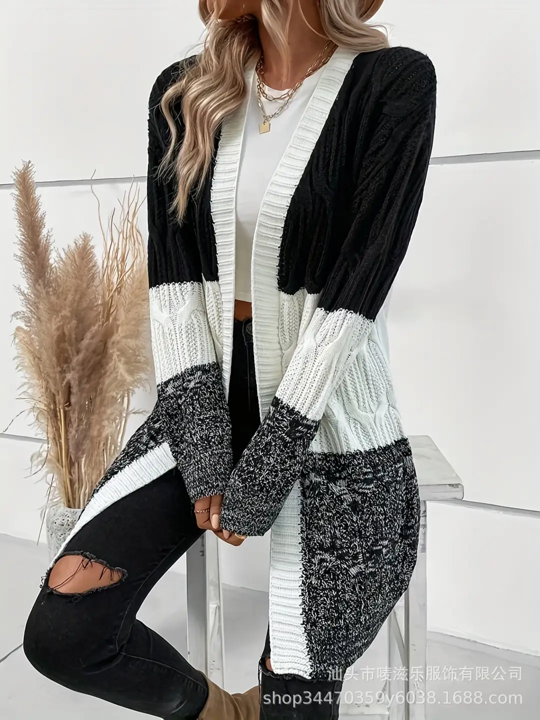 Women Striped Knitted Cardigan Winter Casual Buckle Design
