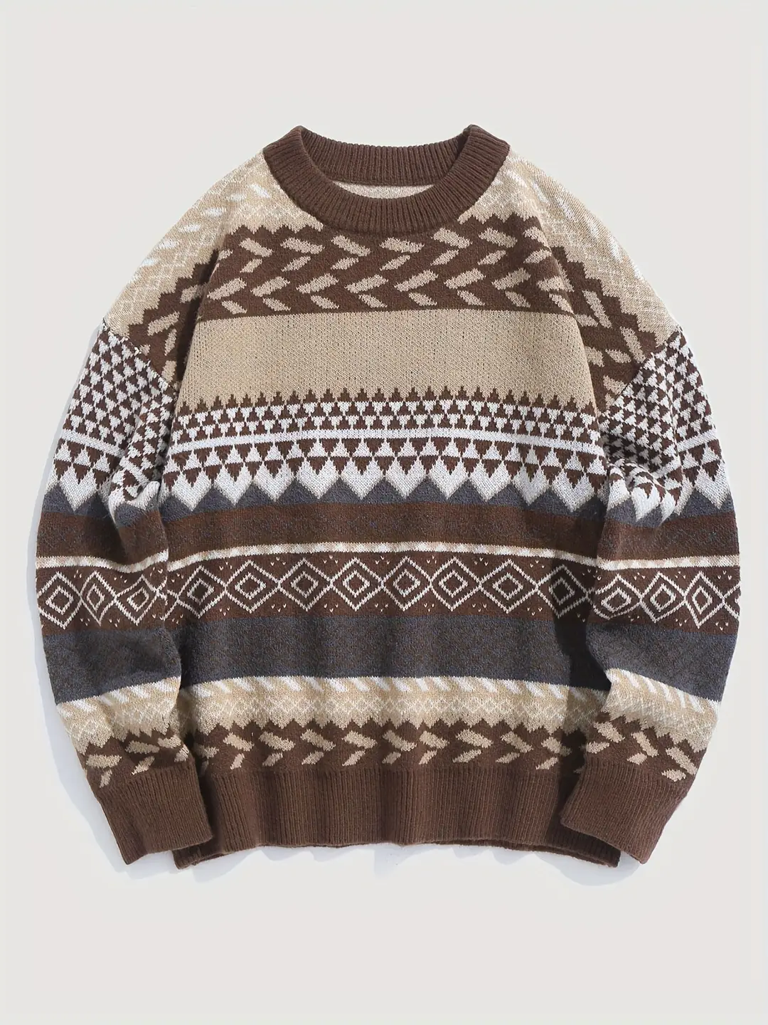 Winter Knitted Pullover Sweater with Diamond Pattern