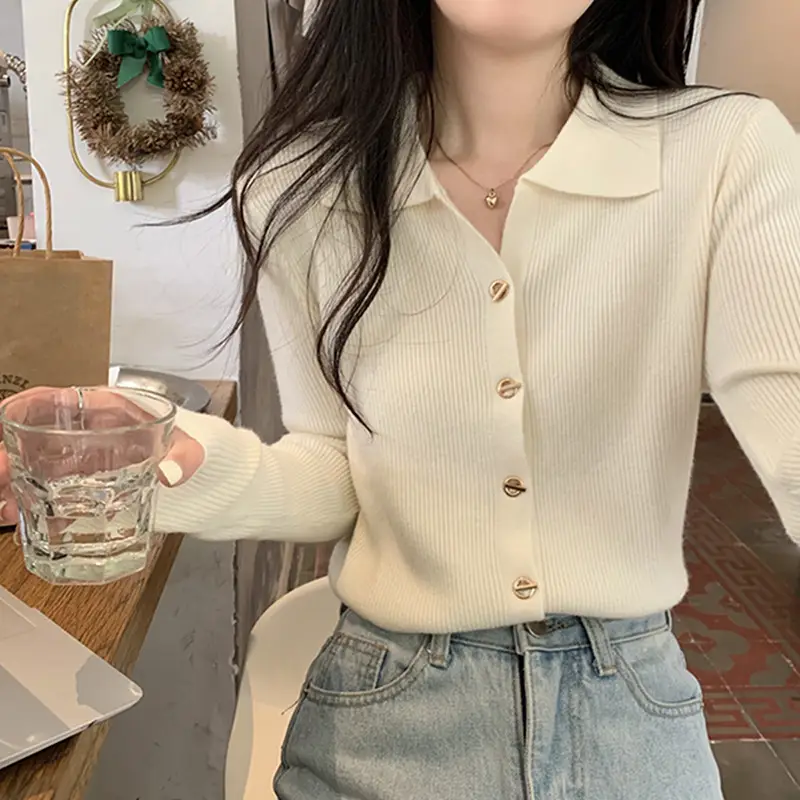 Women Long Sleeve Knit Top White Fall 2025