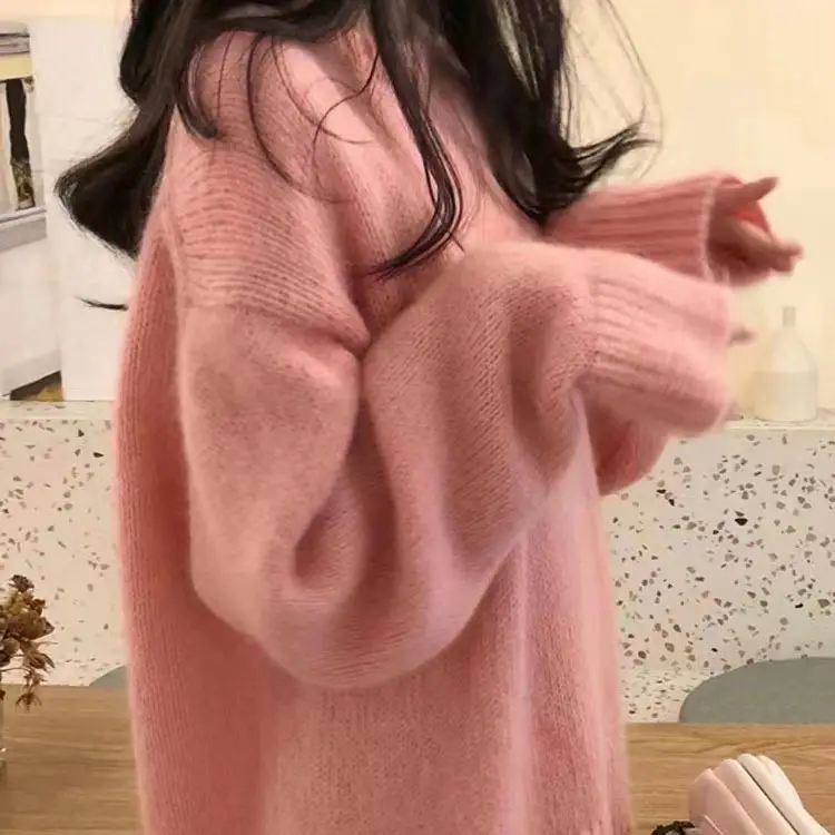 Women Solid Color Loose Sweater Winter Long Sleeve