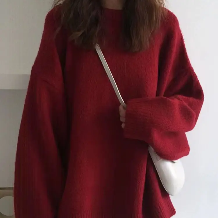 Women Solid Color Loose Sweater Winter Long Sleeve