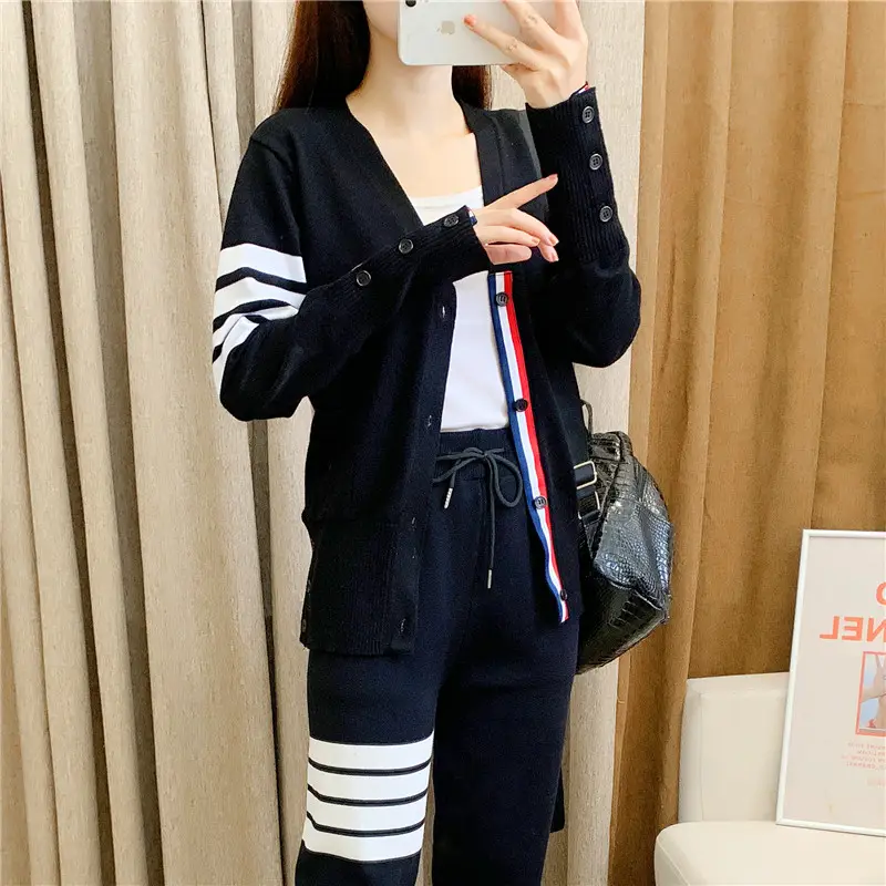 Men Knitted Cardigan Dark Gray Plus Size Striped