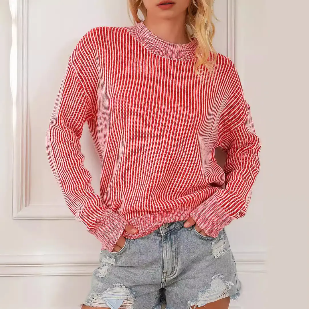 Women Striped Pullover Sweater Warm Cotton Multi Color