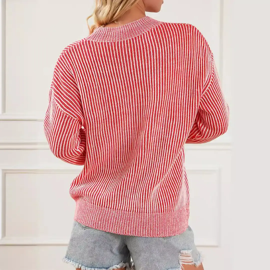 Women Striped Pullover Sweater Warm Cotton Multi Color
