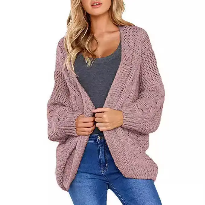 Women Thick Knit Twist Cardigan Loose Plus Size