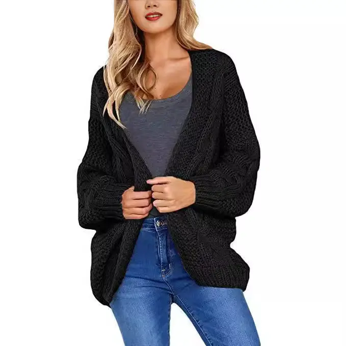 Women Thick Knit Twist Cardigan Loose Plus Size