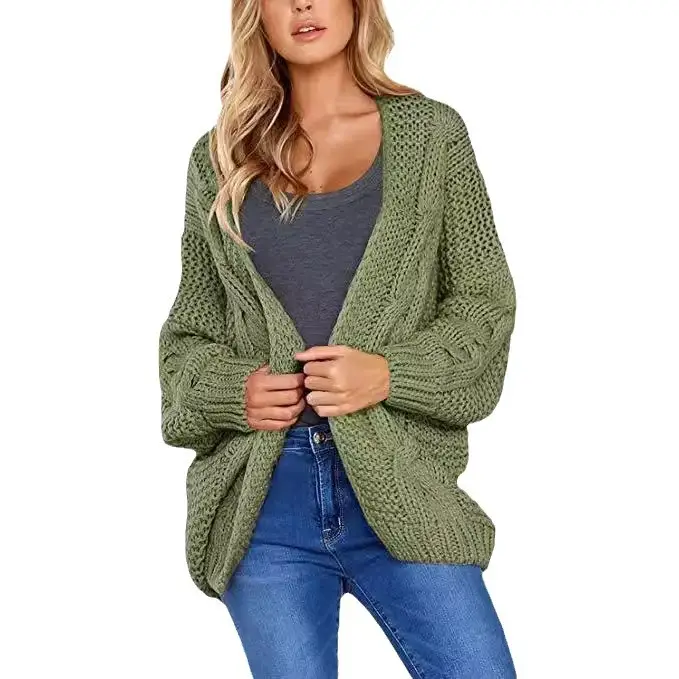 Women Thick Knit Twist Cardigan Loose Plus Size