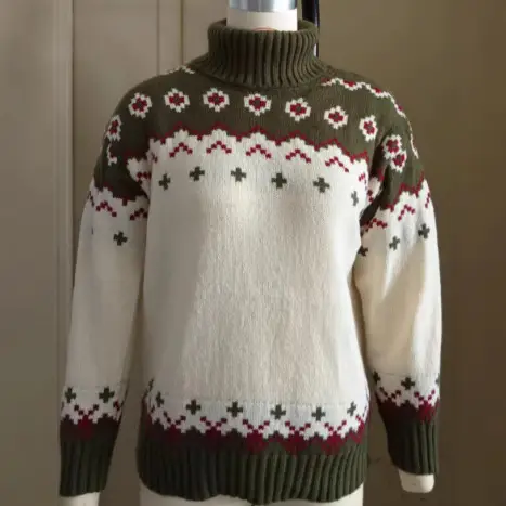 Women Loose Turtleneck Knitted Sweater Red Winter