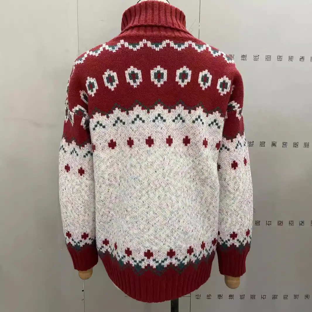 Women Loose Turtleneck Knitted Sweater Red Winter