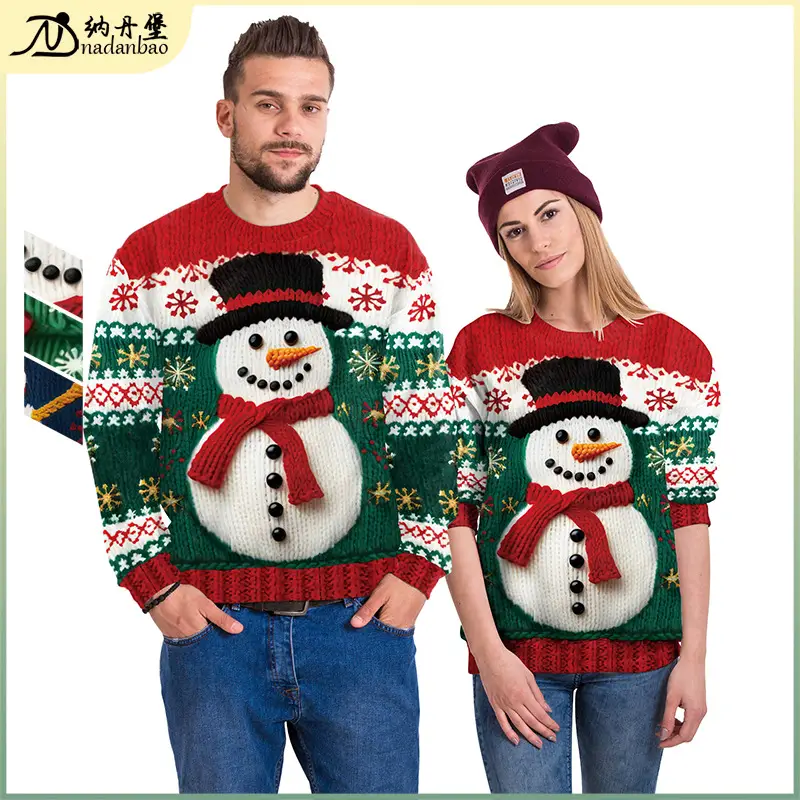 Men Women Snowman 3D Printed Christmas Sweaters Red Green