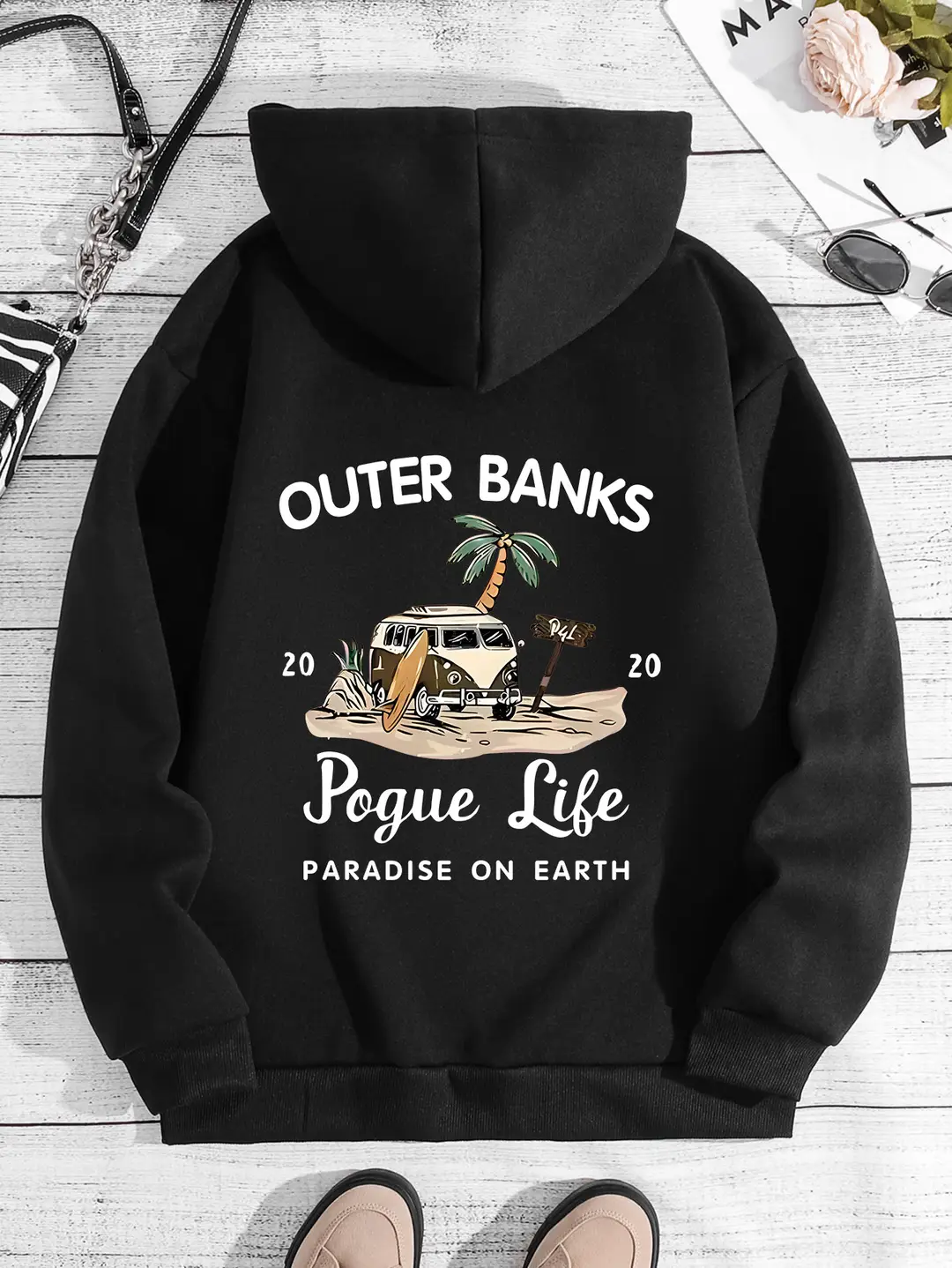 Women Fleece Hoodie White Outer Banks Print