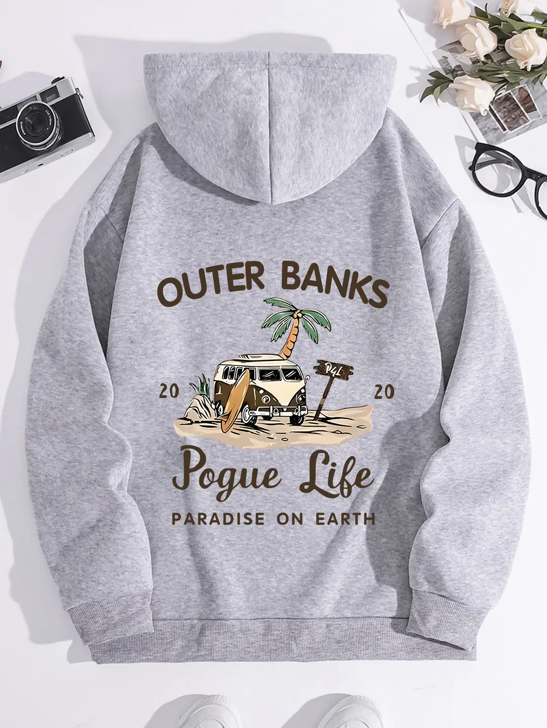 Women Fleece Hoodie White Outer Banks Print