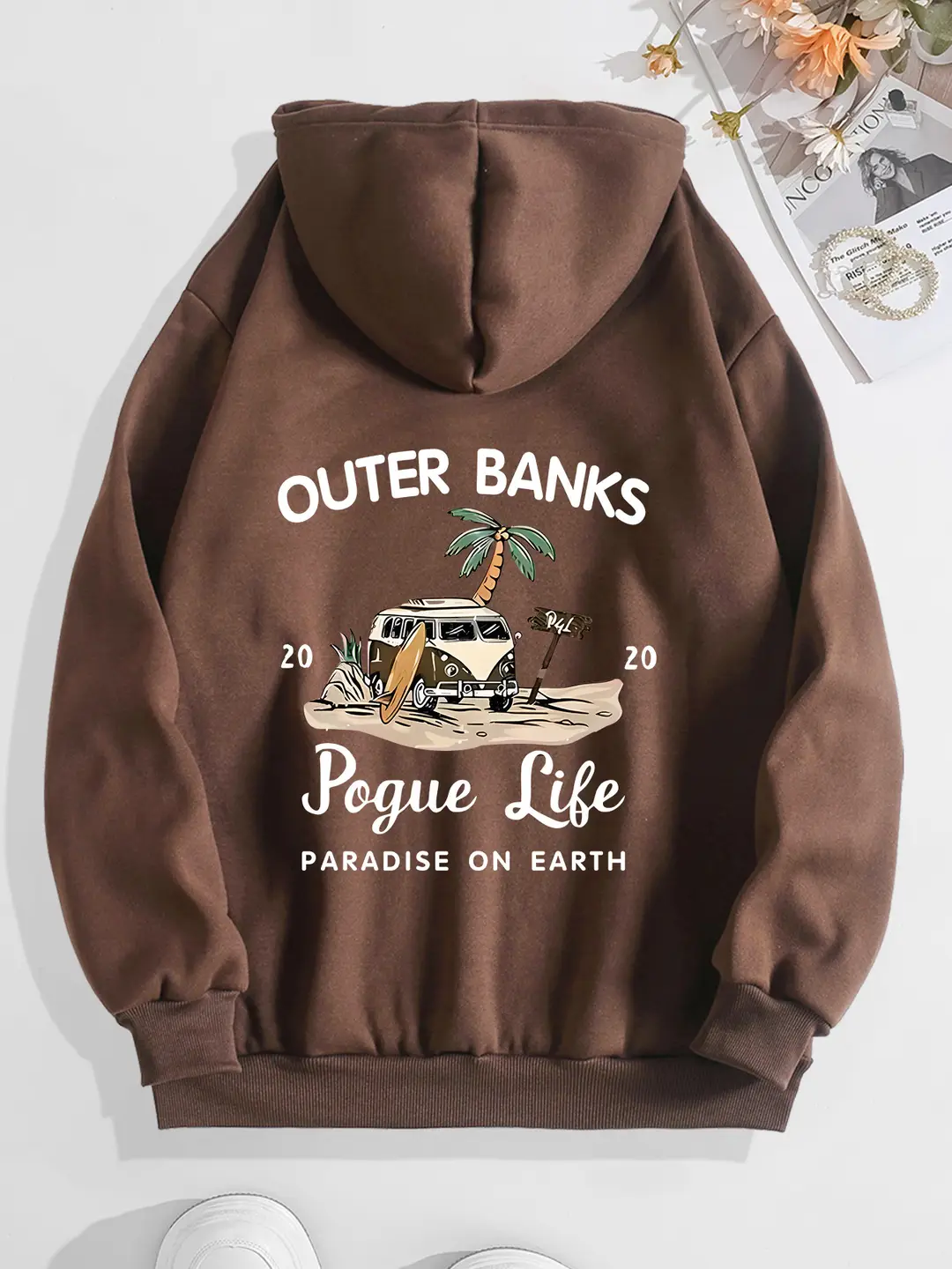 Women Fleece Hoodie White Outer Banks Print