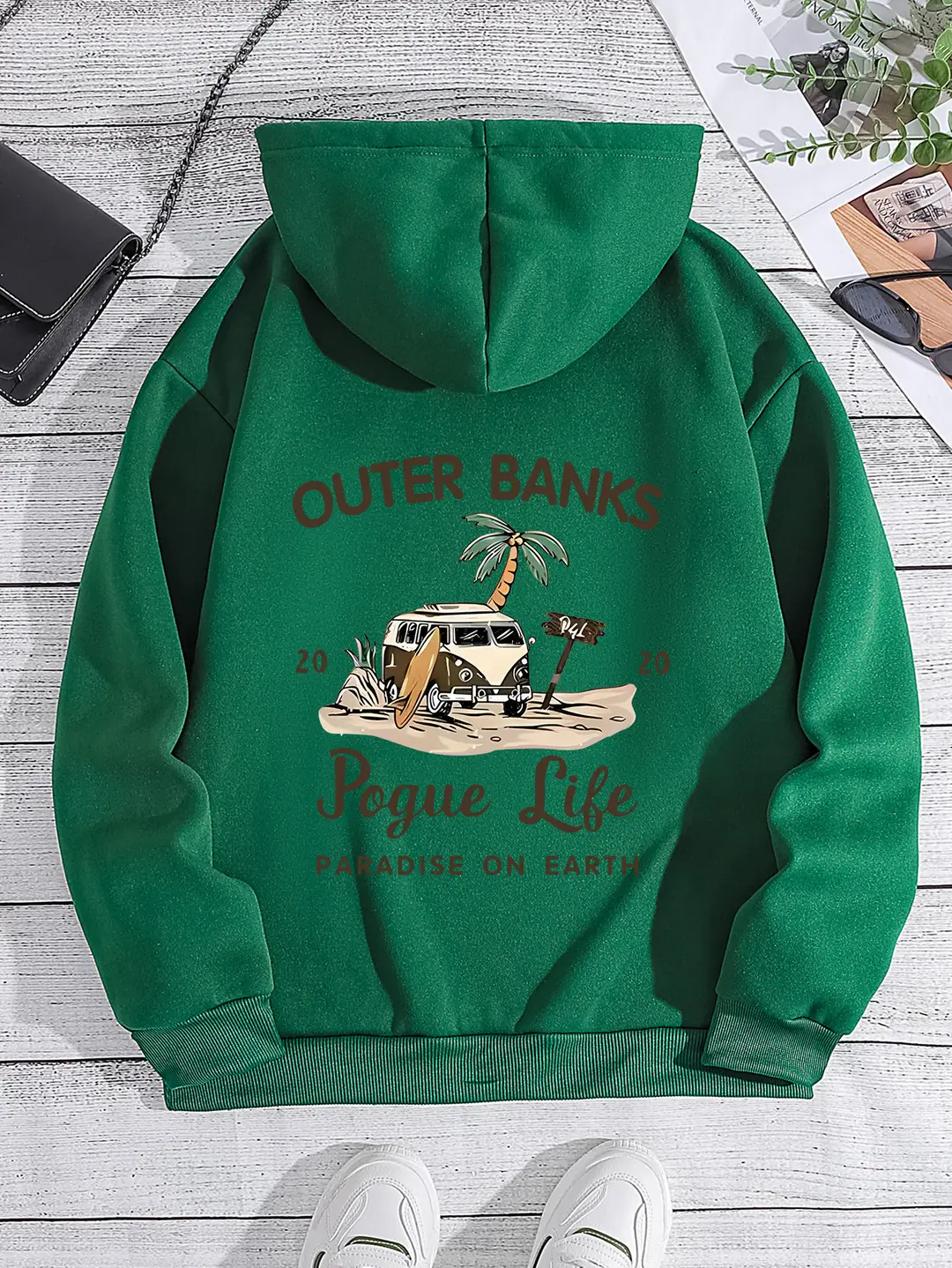 Women Fleece Hoodie White Outer Banks Print