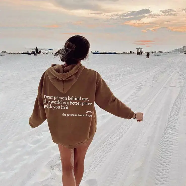 Women Hoodie with Printed Quote White Casual Stylish