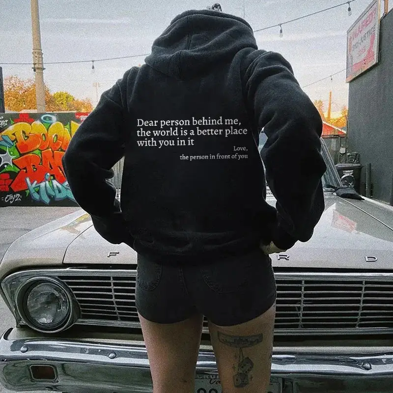 Women Hoodie with Printed Quote White Casual Stylish