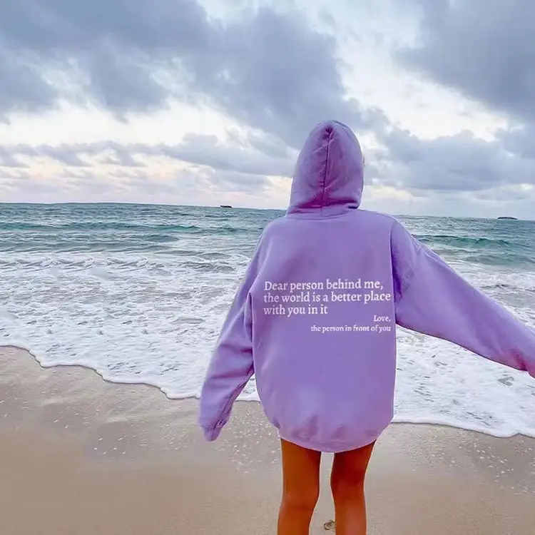 Women Hoodie with Printed Quote White Casual Stylish