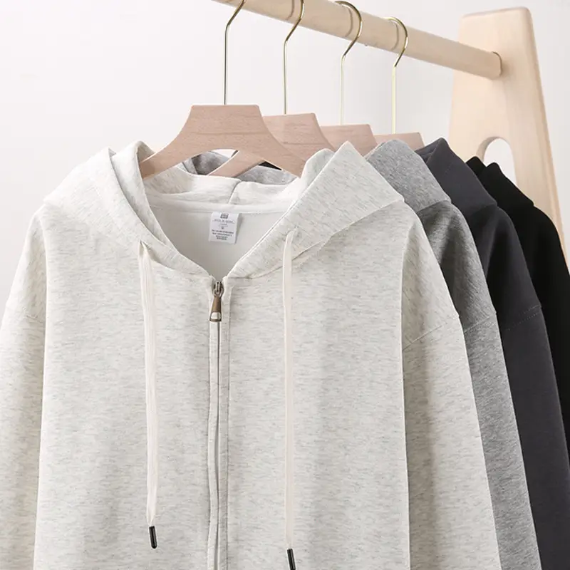 Women Hoodie Sweatshirt Smoky Gray Cotton Zipper Winter Loose Fit