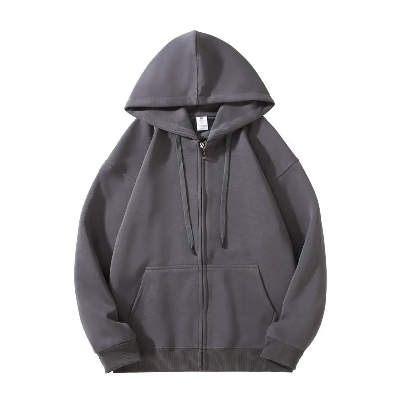 Women Hoodie Sweatshirt Smoky Gray Cotton Zipper Winter Loose Fit