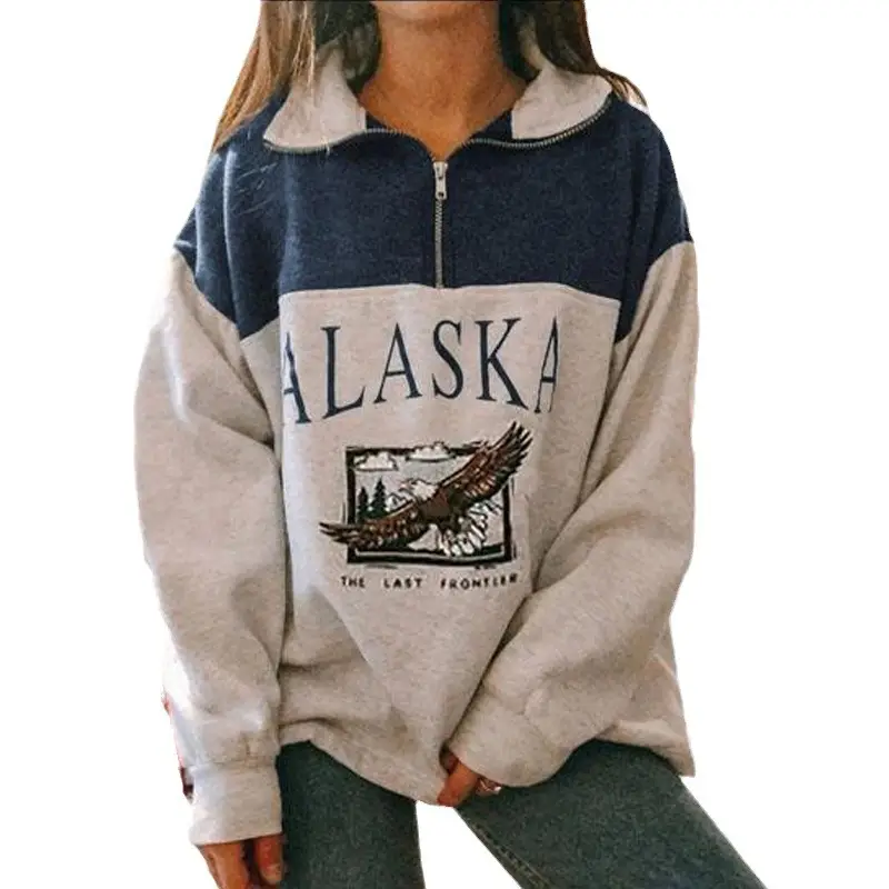 Women Printed Zipper Sweatshirt S-Green Autumn