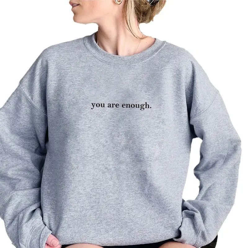 Women Letter Printed Fleece Crewneck Sweater Brown Winter Casual