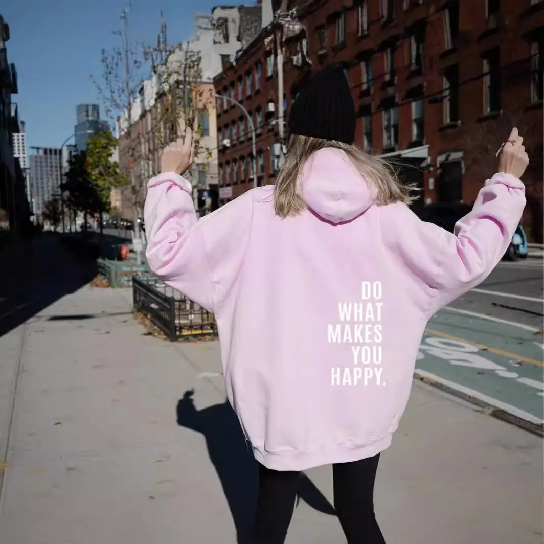Women Hoodie DoWhatMakesYouHappy Rose Red Lettering XS-5XL