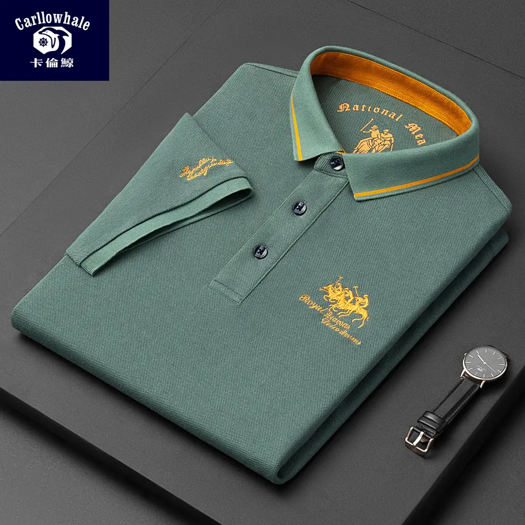 Men Cotton Polo Shirt Green Embroidered Plus Size
